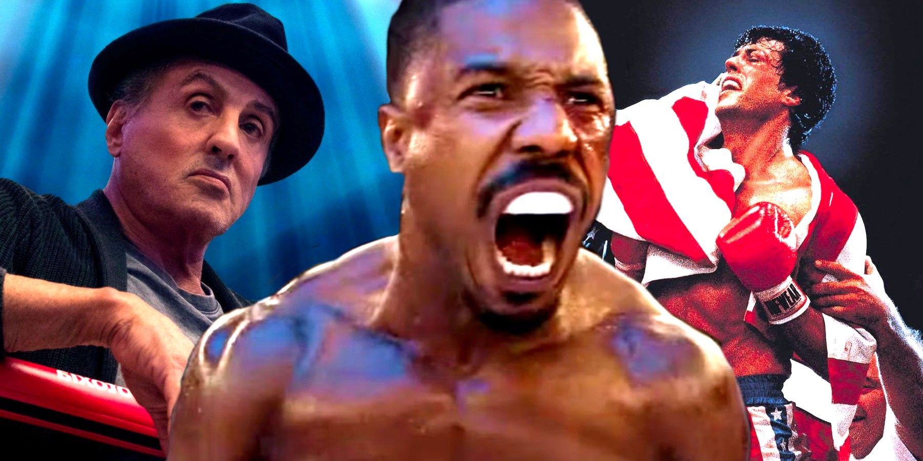 Michael B Jordan as Adonis Creed and Sylvester Stallone as Rocky Balboa in Rocky And Creed Movies