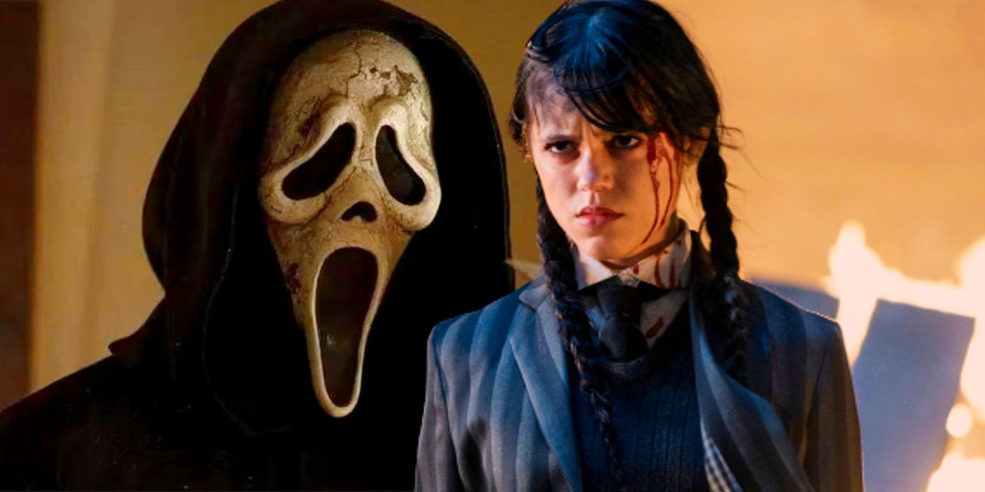 Custom image of Ghostface in Scream 6 and Jenna Ortega in Wednesday.