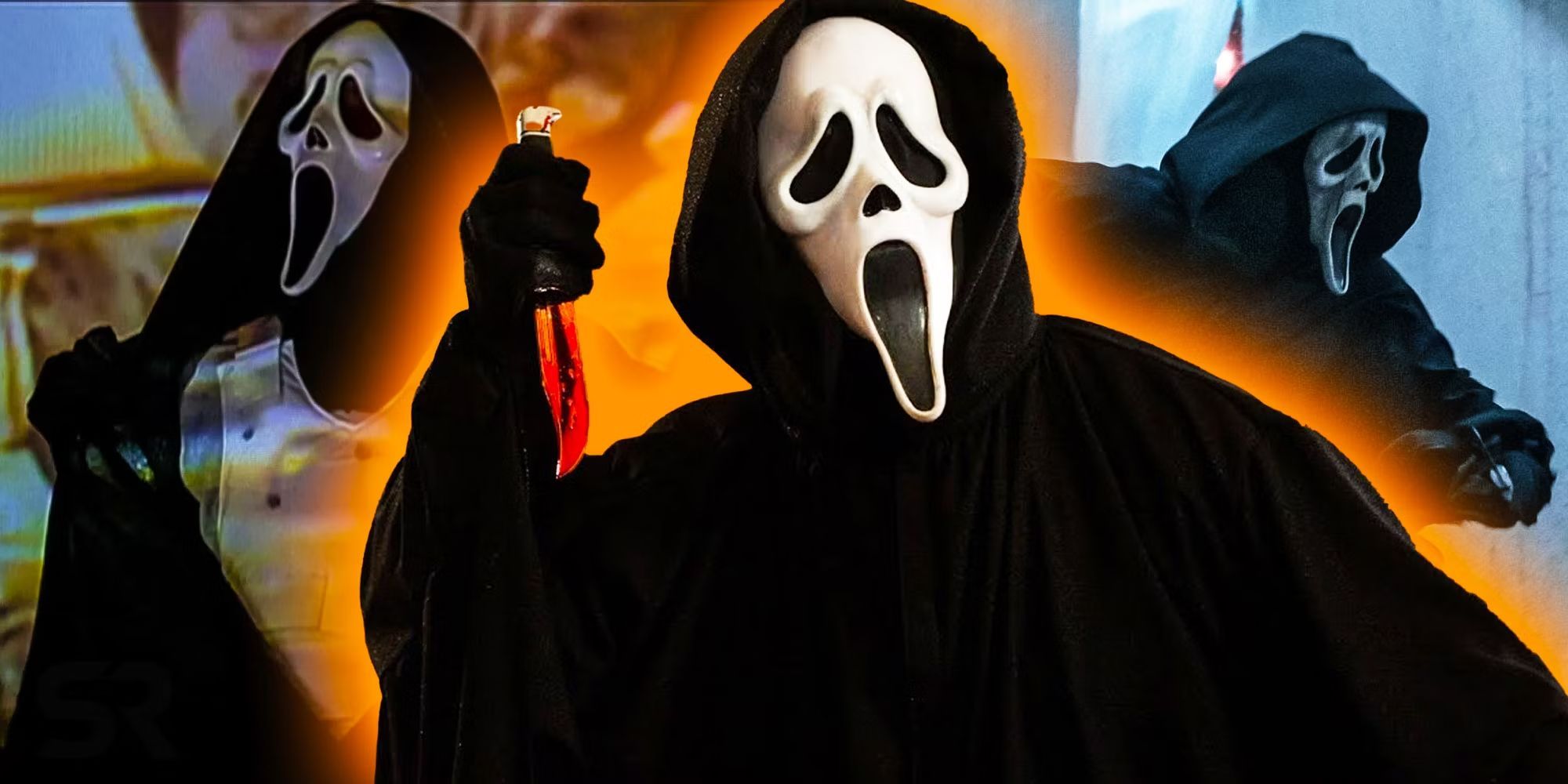 Three images of Ghostface from Scream