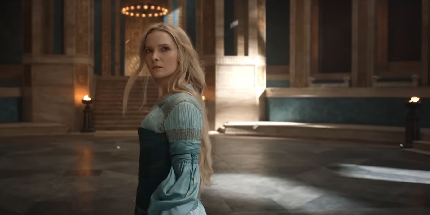 Galadriel in a chamber looking back in Lord of the Rings: The Rings of Power