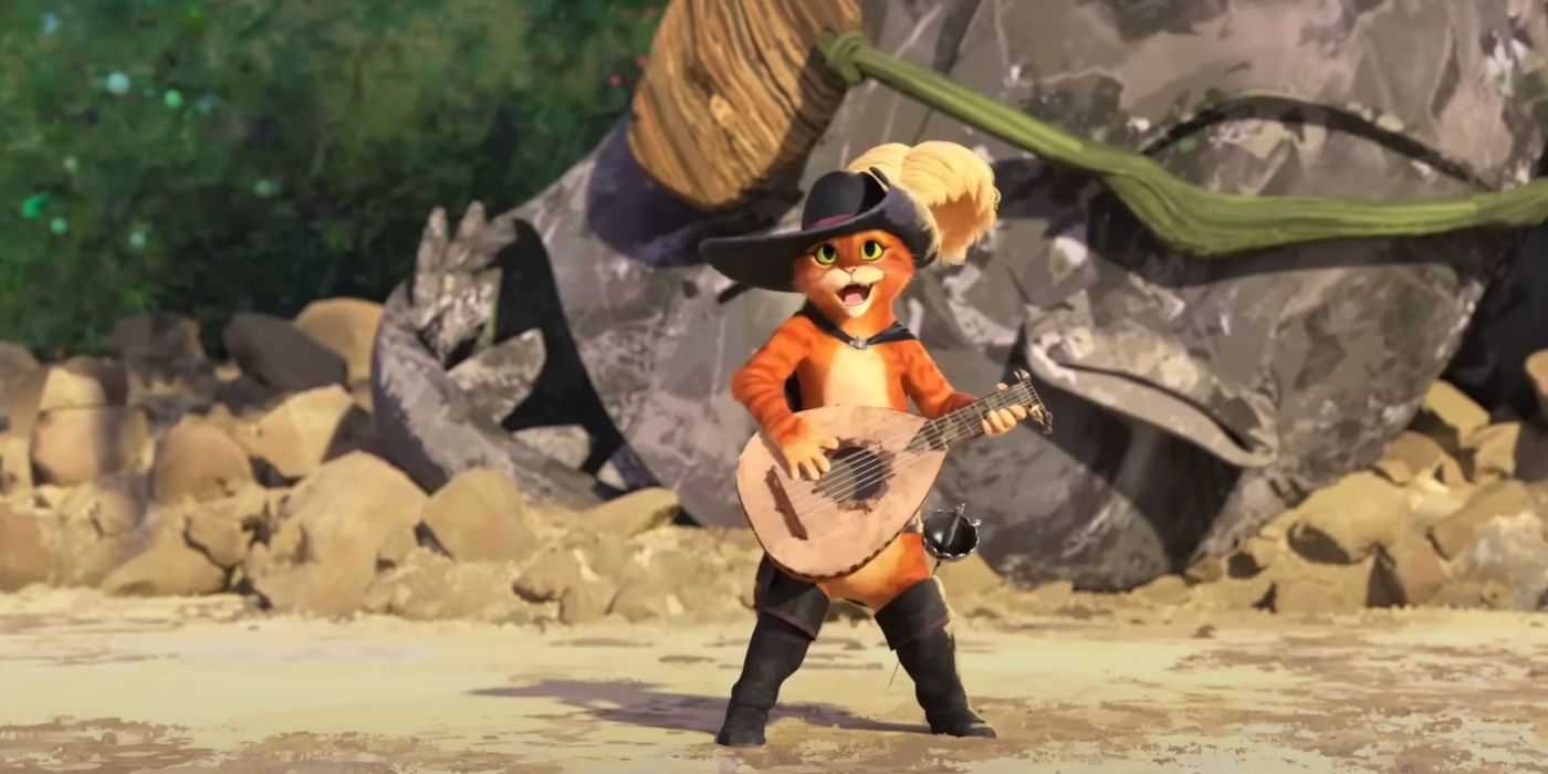 Puss in Boots playing an instrument in the Last Wish