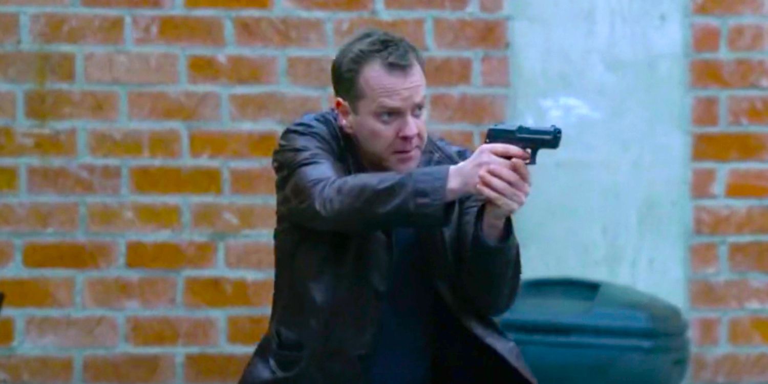 Jack Bauer apontando uma arma em 24 Horas