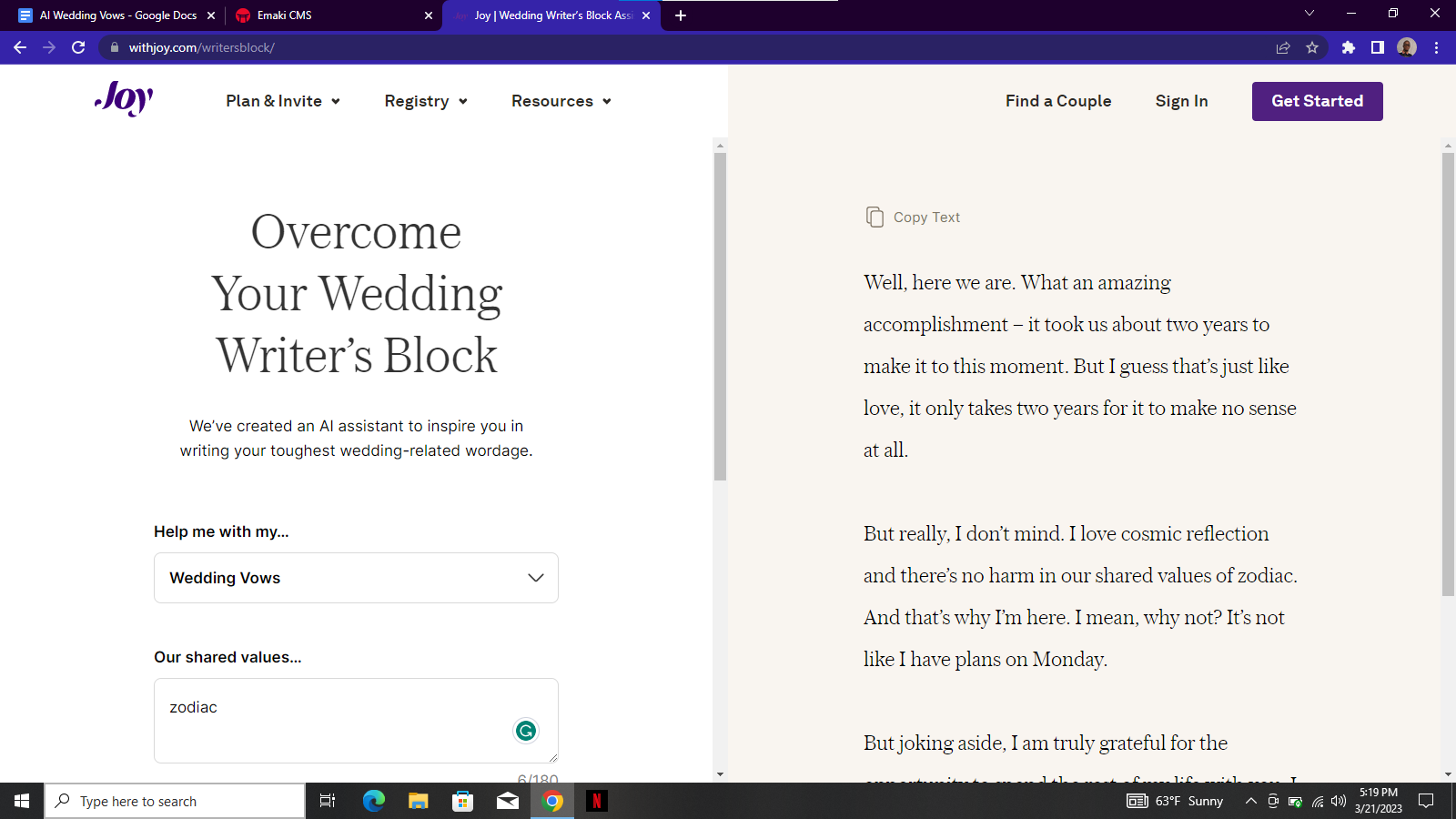 wedding vows ai free