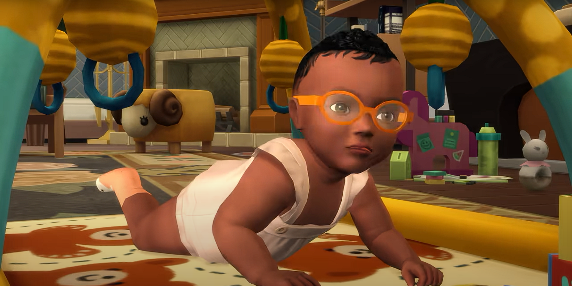 An infant on their belly in the Sims 4