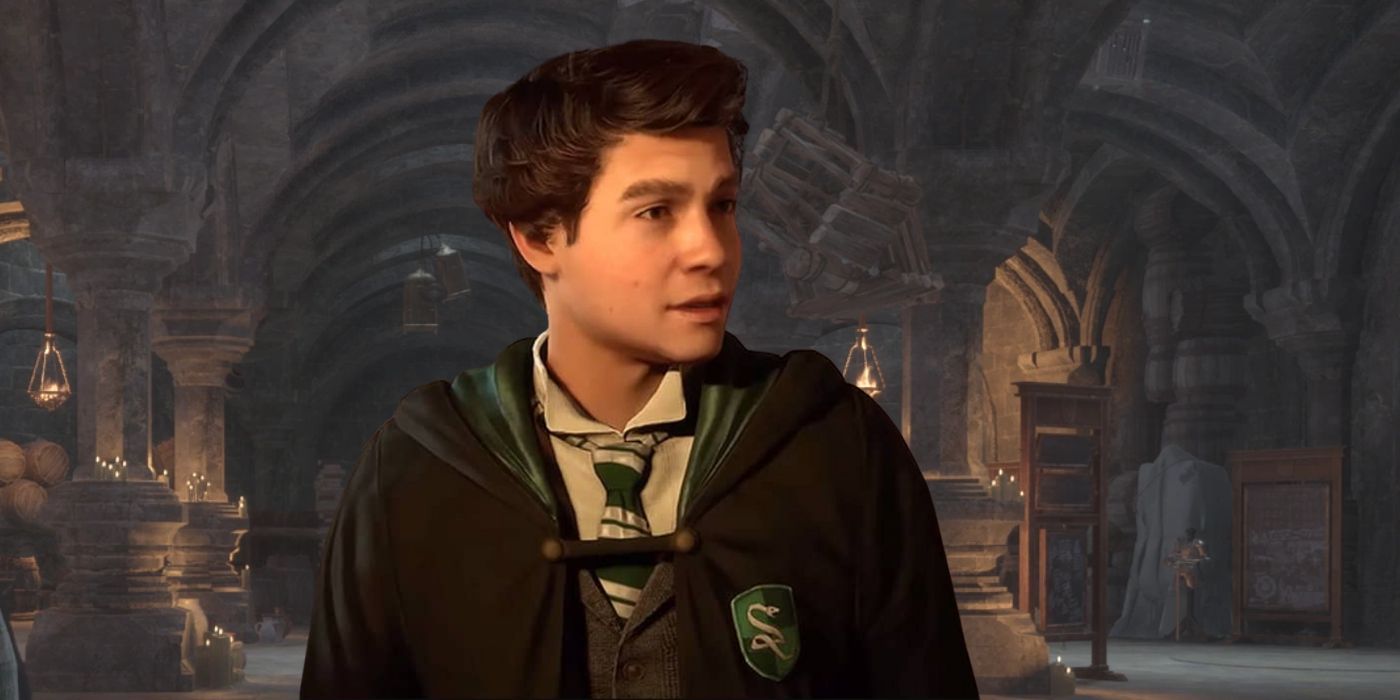 Sebastian melihat ke samping di Undercroft di Hogwarts Legacy