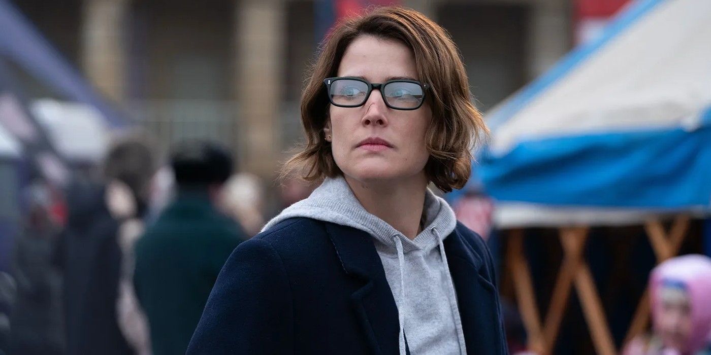 Cobie Smulders as Maria Hill in Secret Invasion in glasses looking offscreen