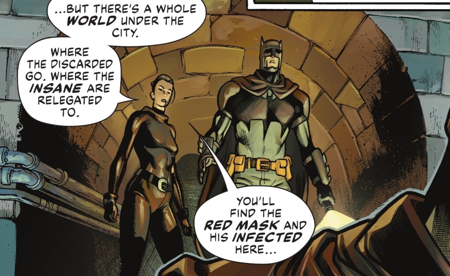 Selina e Bruce exploram as cavernas de Arkham DC Comics