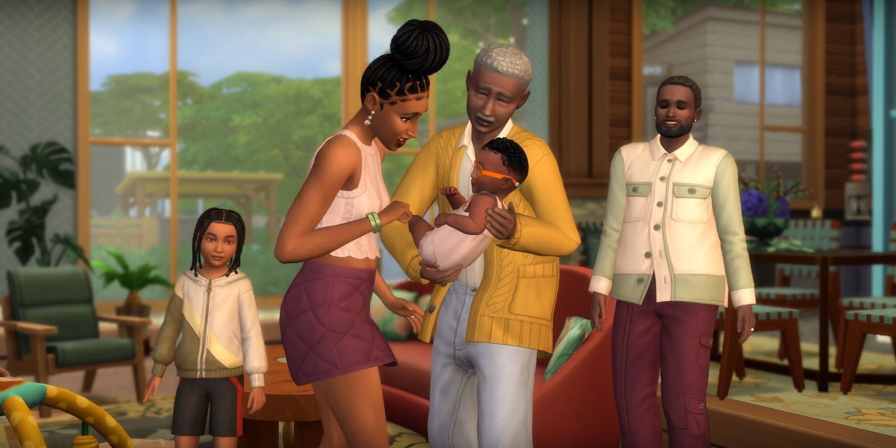 A happy family in the Sims 4 with an infant