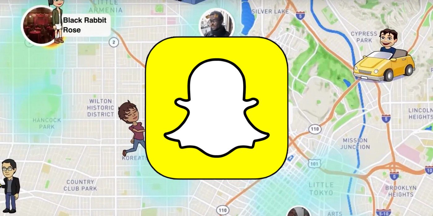 A Snapchat logo in the middle on a map