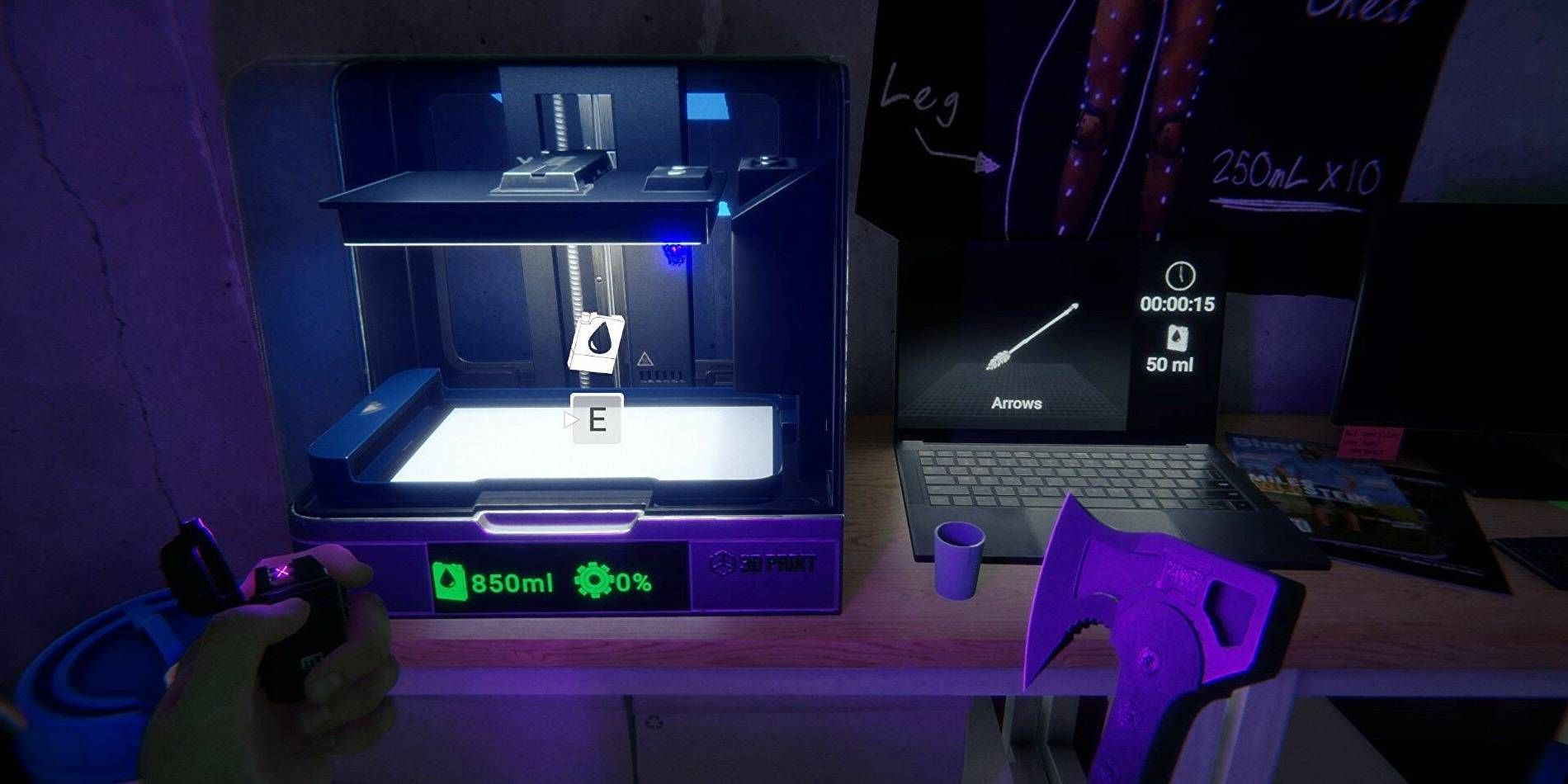 Sons of the Forest 3D Printer Used for Advanced Crafting with Printer Ink and Resin Resources Needed