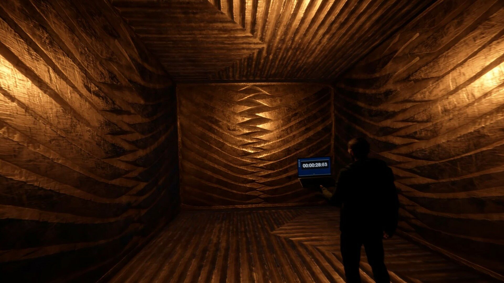 Players enter the golden cube at the end of Sons of the Forest