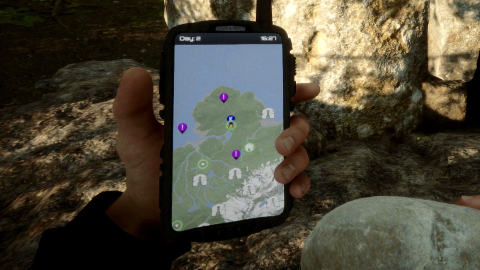The player's GPS in Sons of the Forest, showing off the map