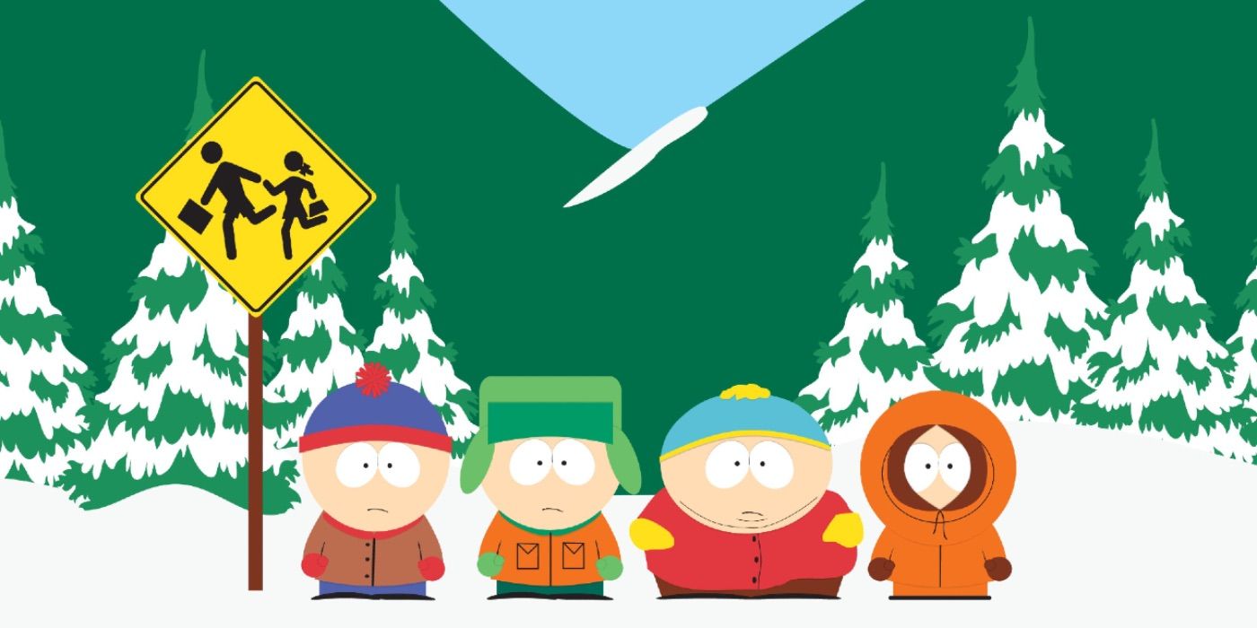 Kyle Stan Cartman and Kenny wait for the bus in South Park