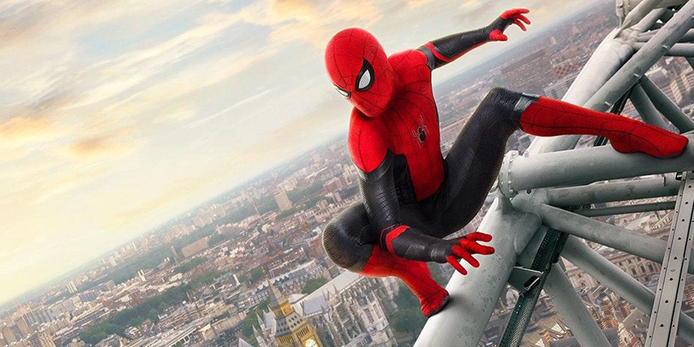 Promotional shot of Spider-Man on top of a bridge in Far From Home.