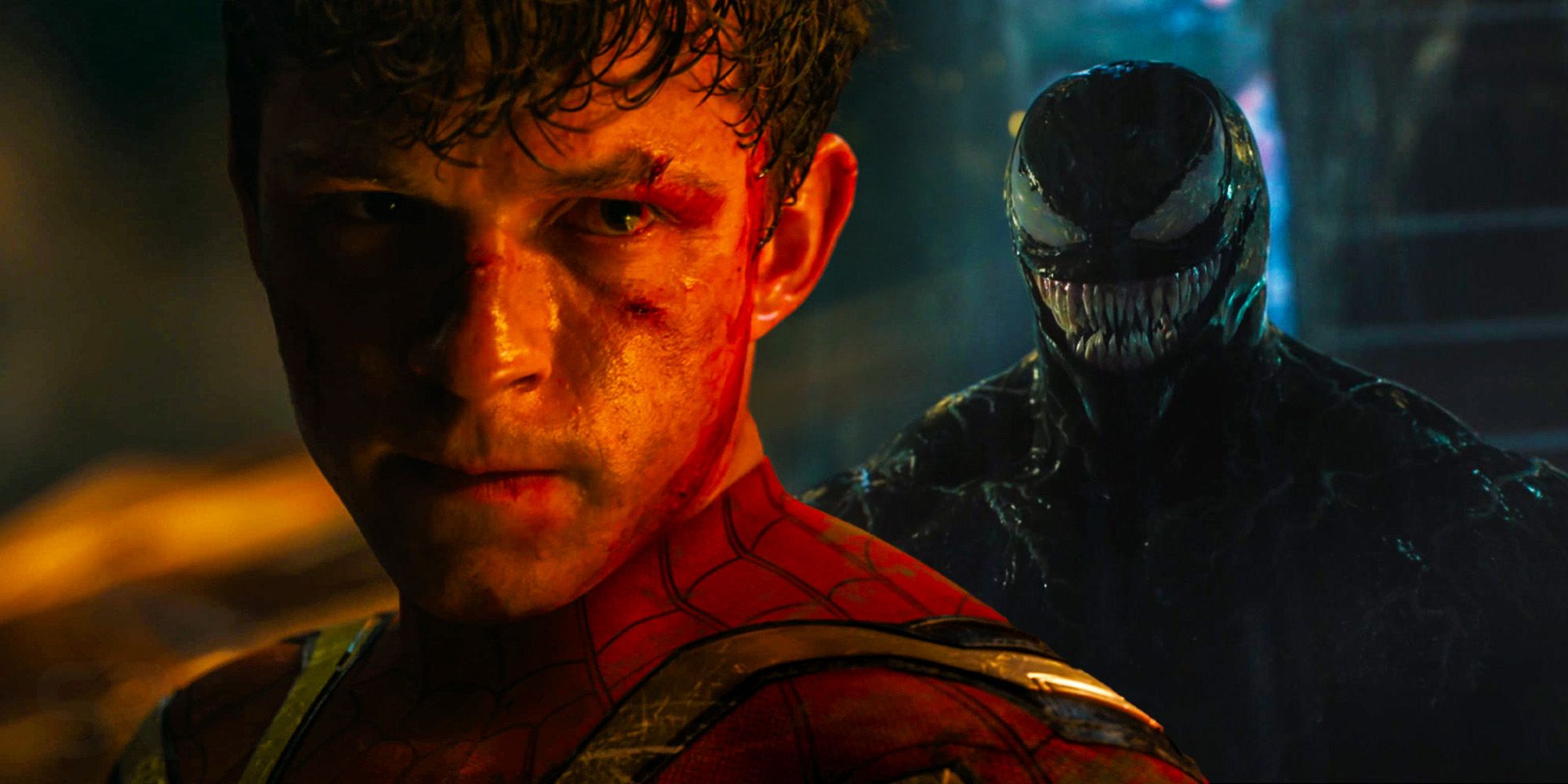 Custom image of Tom Holland in Spider-Man: No Way Home and Tom Hardy's Venom.