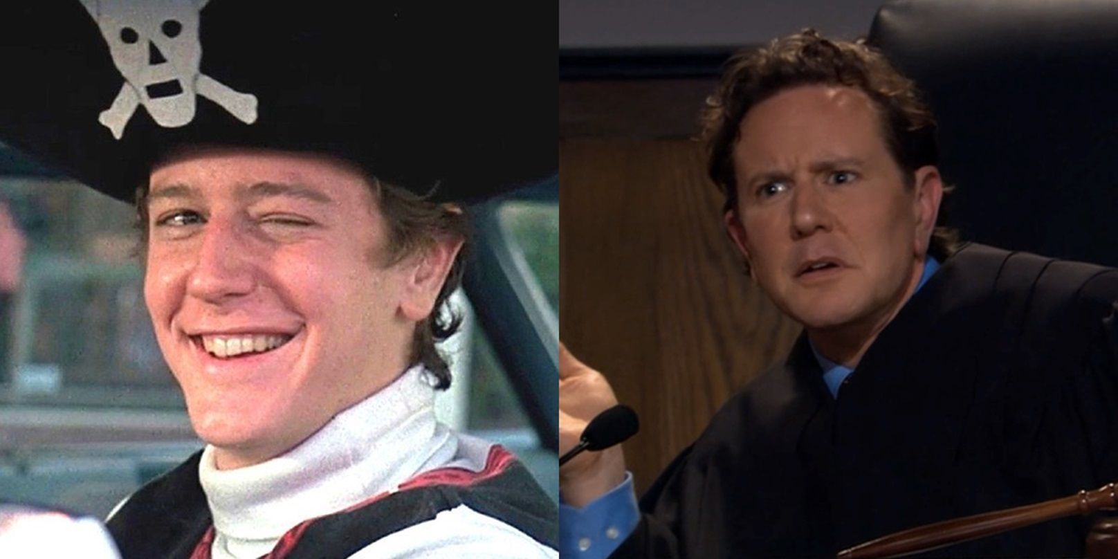 A split image of Judge Reinhold in Ridgemont High and Fast Times in Arrested Development