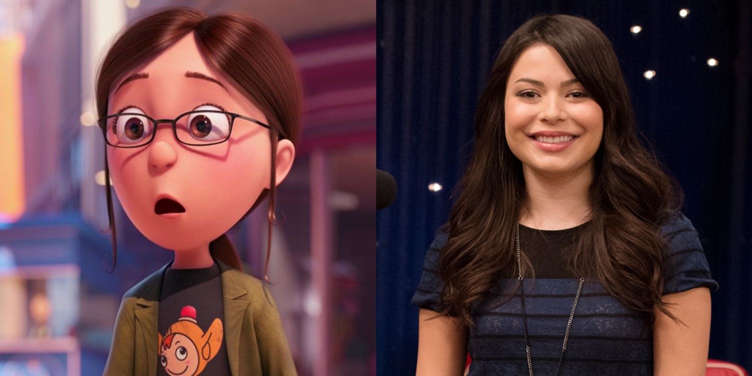 Split image of Margo in Despicable Me and Miranda Cosgrove in iCarly