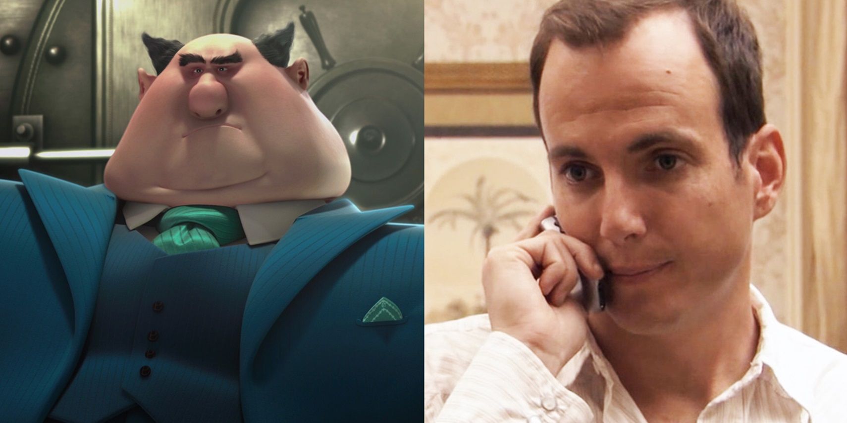 Split image of Mr Perkins in Despicable Me and Will Arnett in Arrested Development