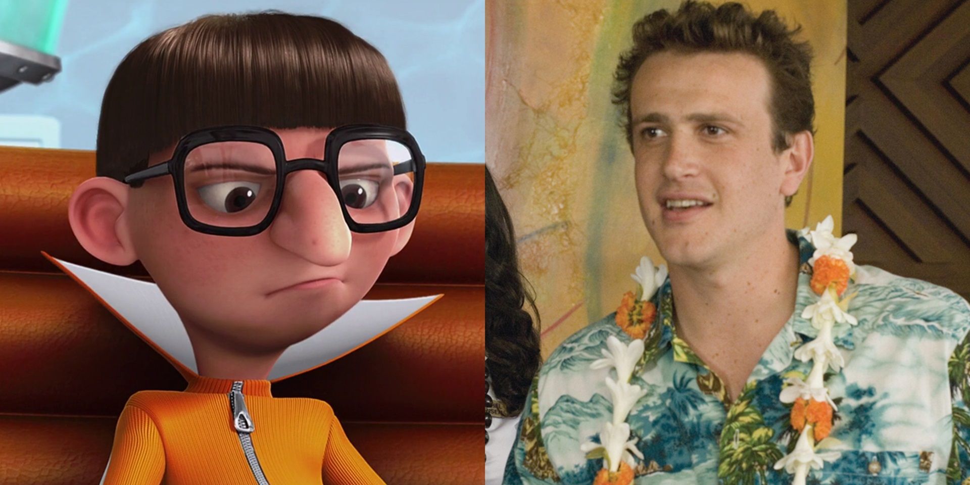 Split image of Vector in Despicable Me and Jason Segel in Forgetting Sarah Marshall