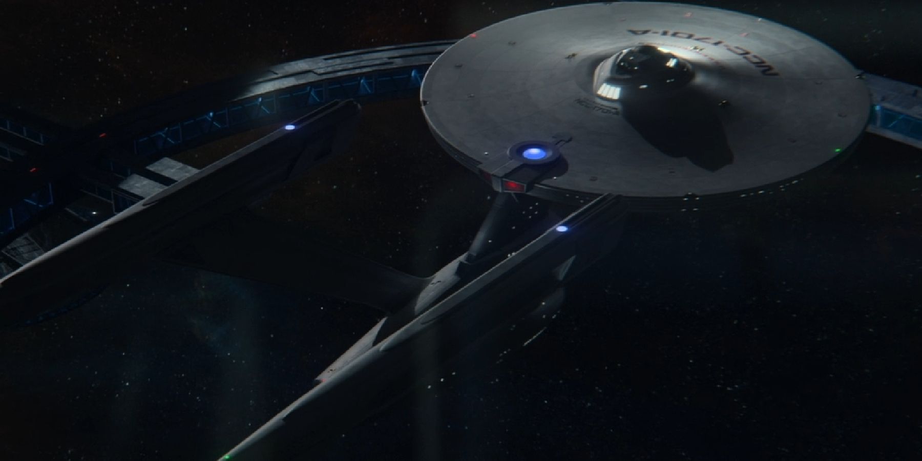 The USS Enterprise-A docked at the Fleet Museum in Star Trek: Picard