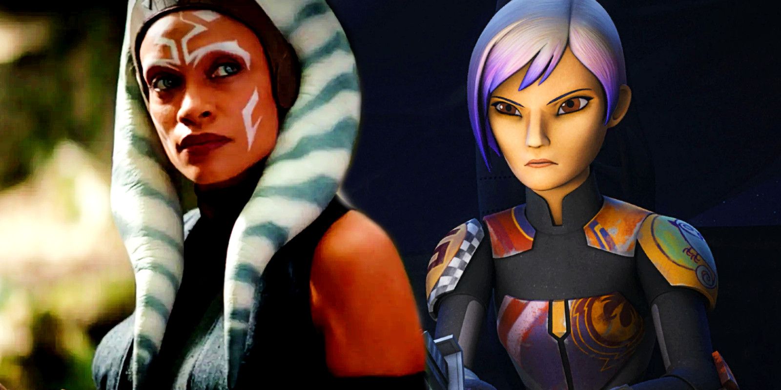 Star Wars live-action Ahsoka Tano on the left, animated Sabine Wren on the right 