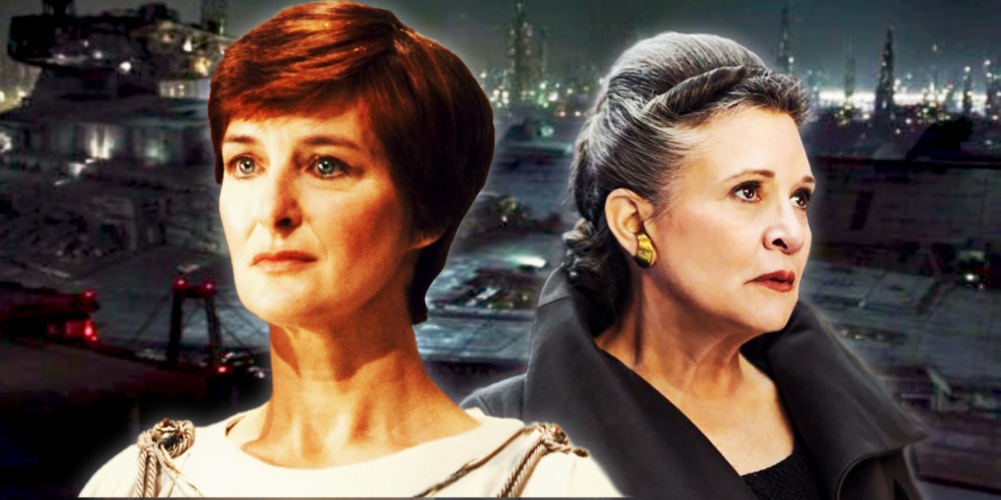 Mon Mothma, Princess Leia, and the Coruscant shipyards.