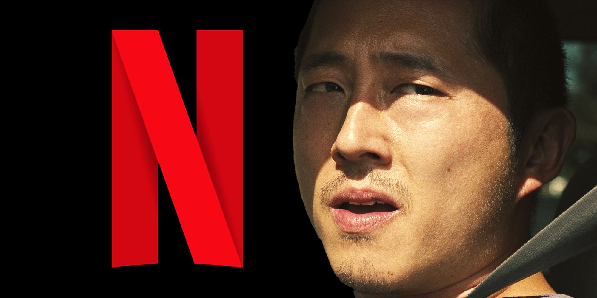Steven Yeun in Beef and the Netflix logo