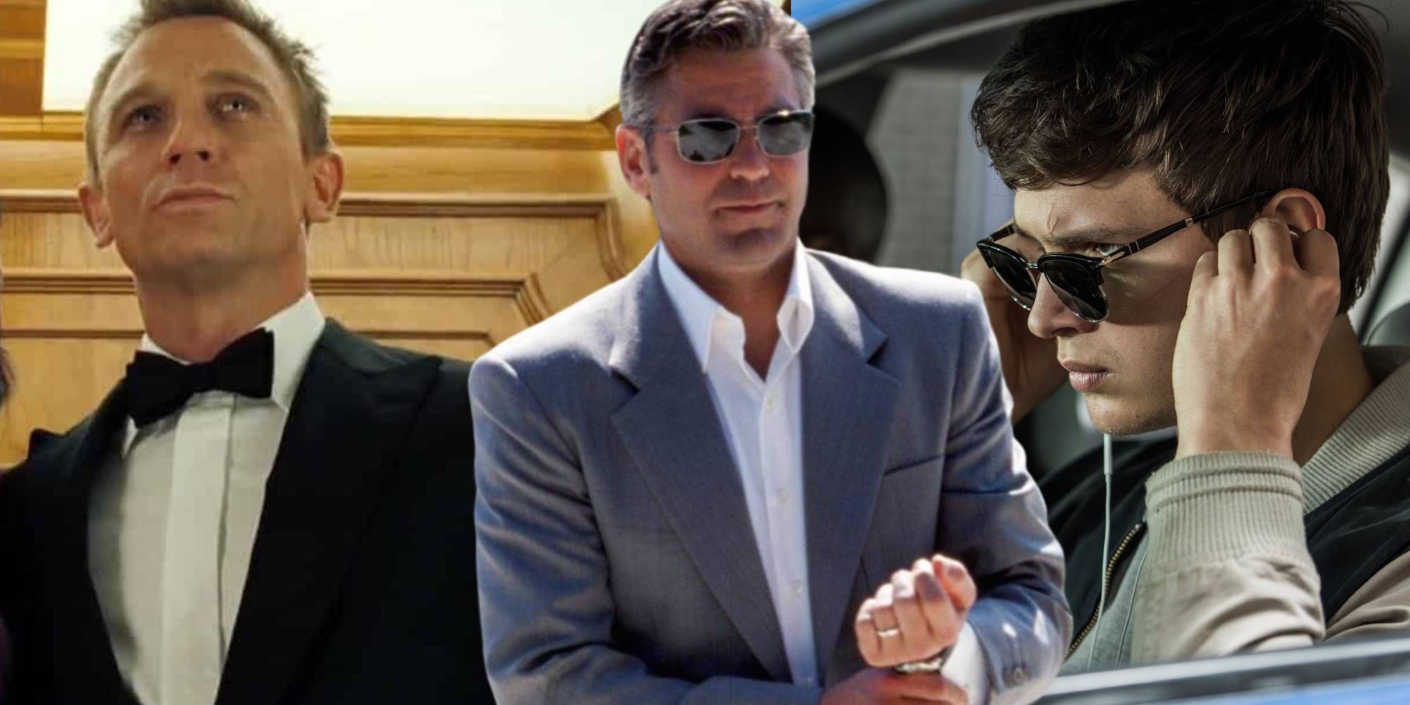 Stills from Casino Royale, Ocean's Eleven and Baby Driver