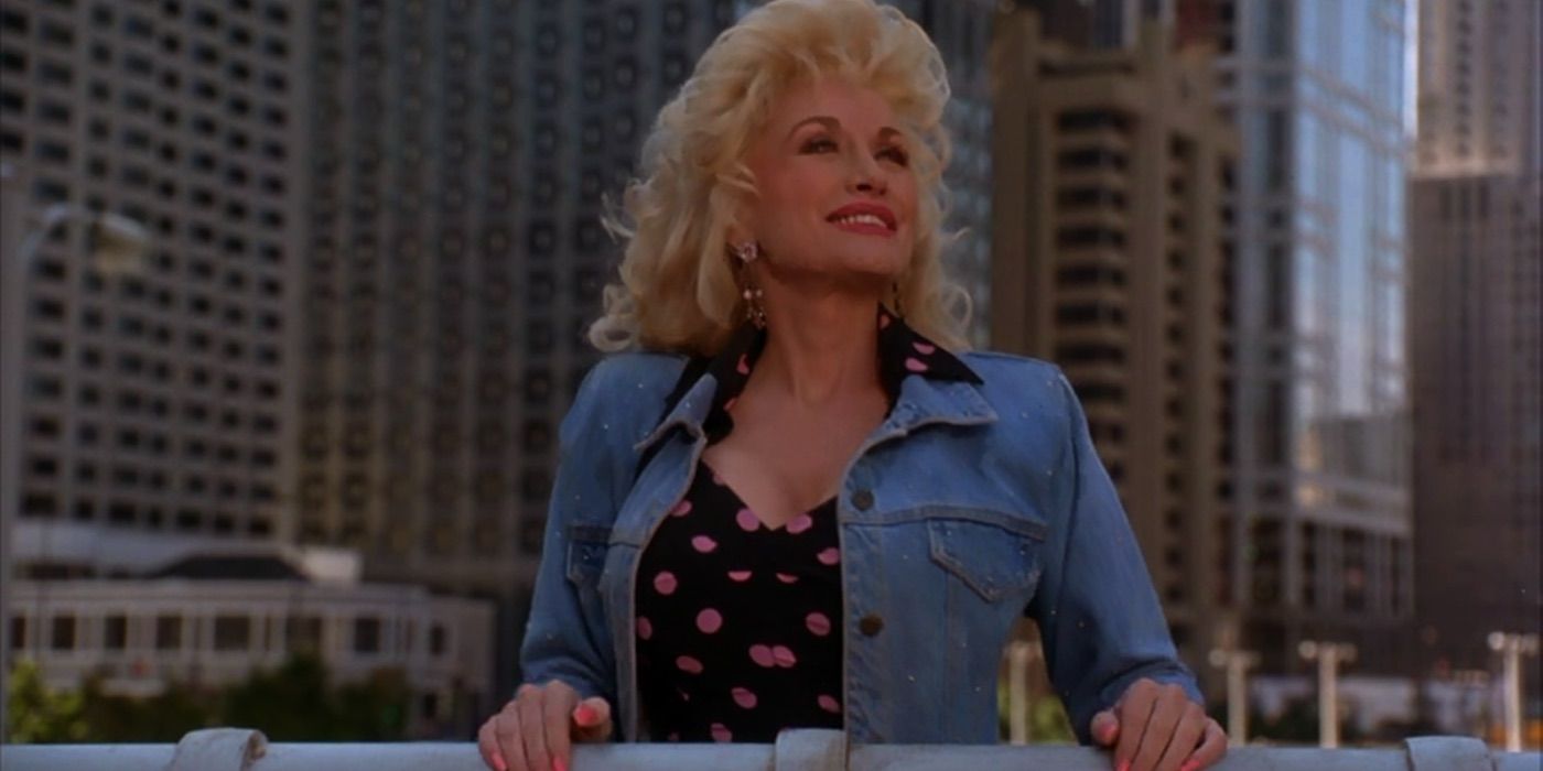 Dolly Parton stands on a bridge in Straight Talk