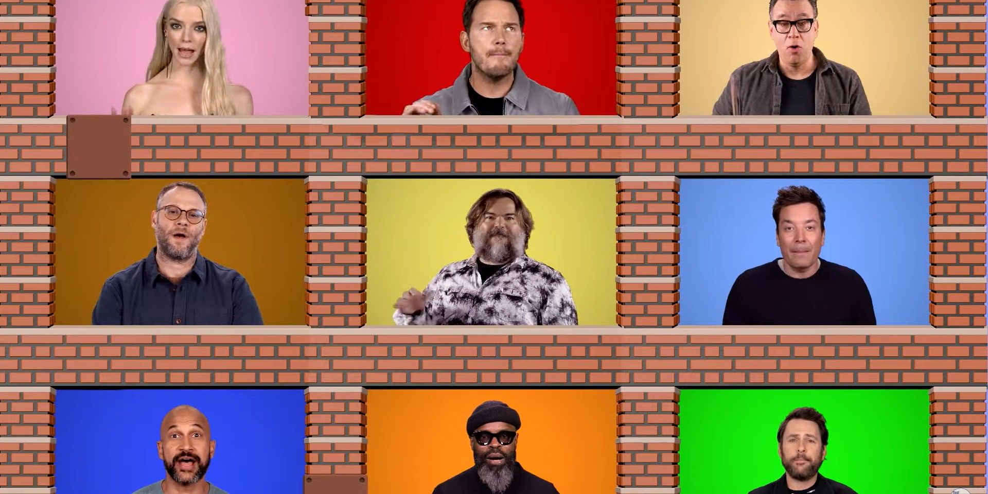 Super Mario Bros cast since the theme song in each individual box