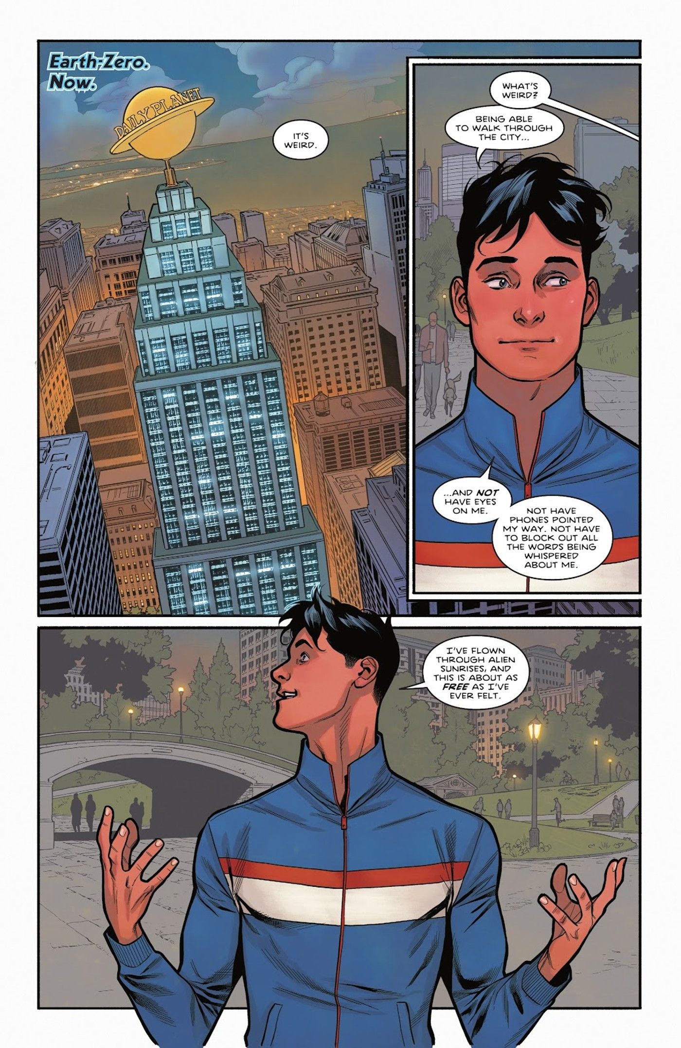 Superman Jon Kent celebra tener su identificación secreta de vuelta en Metrópolis
