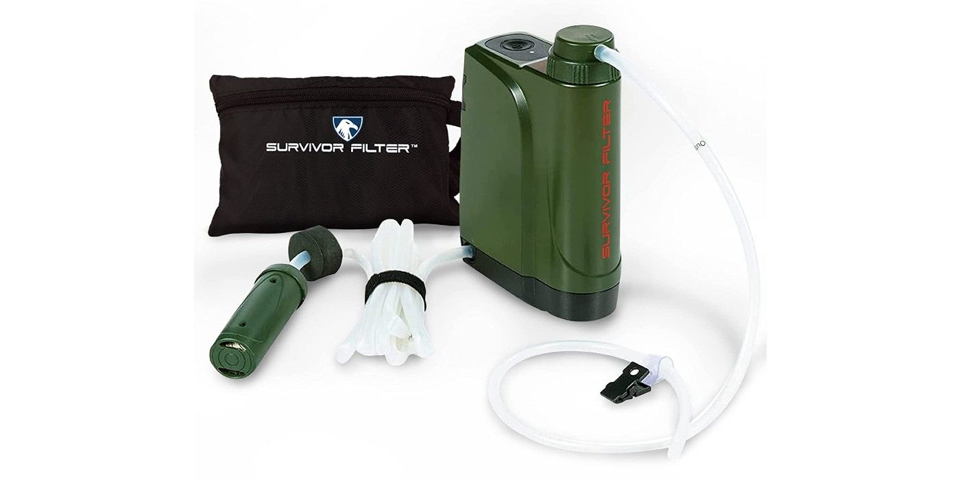 Gambar Survivor Filter Pro X Electric Water Purifier dengan suku cadang yang disertakan.