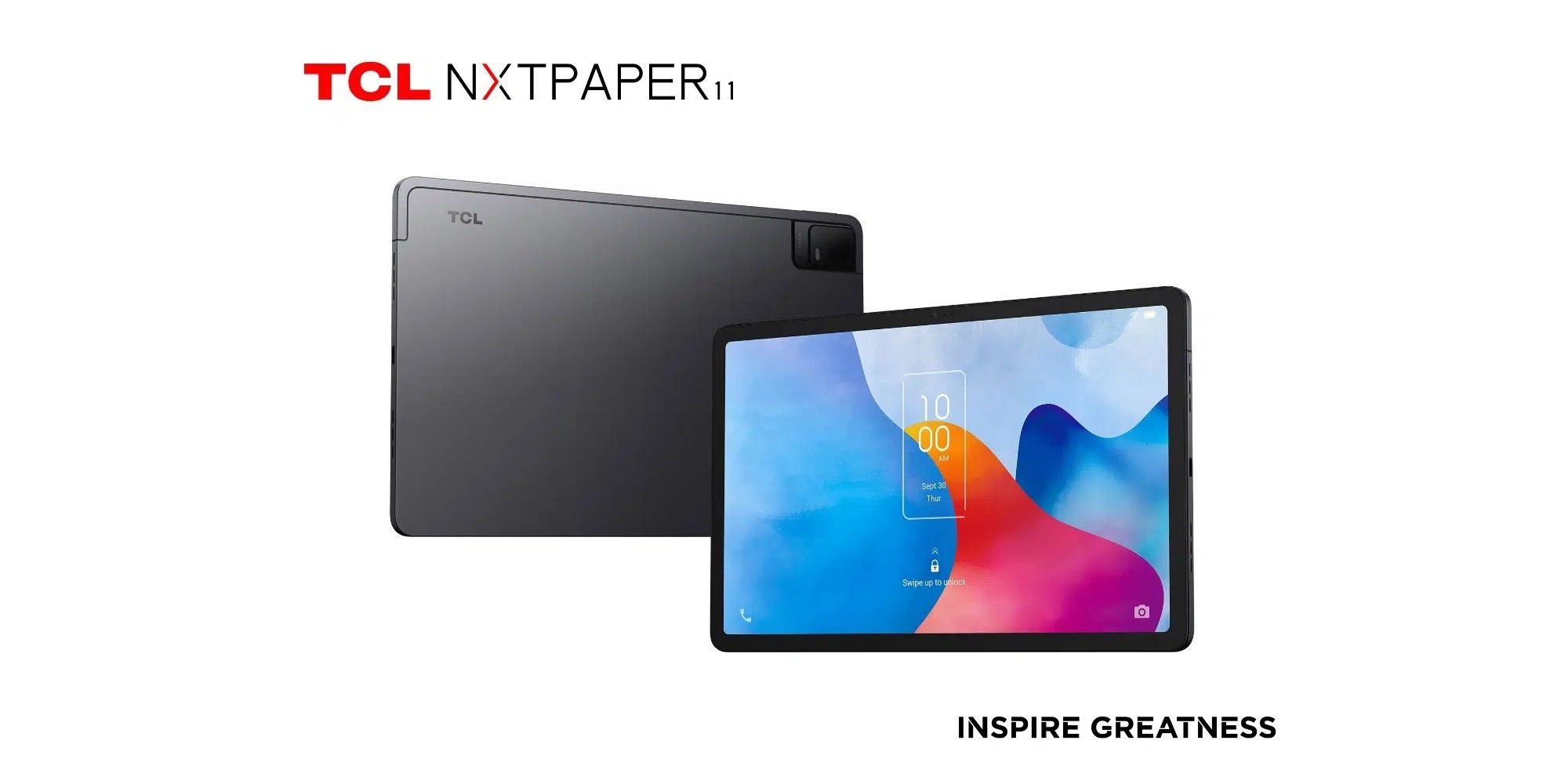 A photo showing the back and front of the TCL NXTPAPER 11