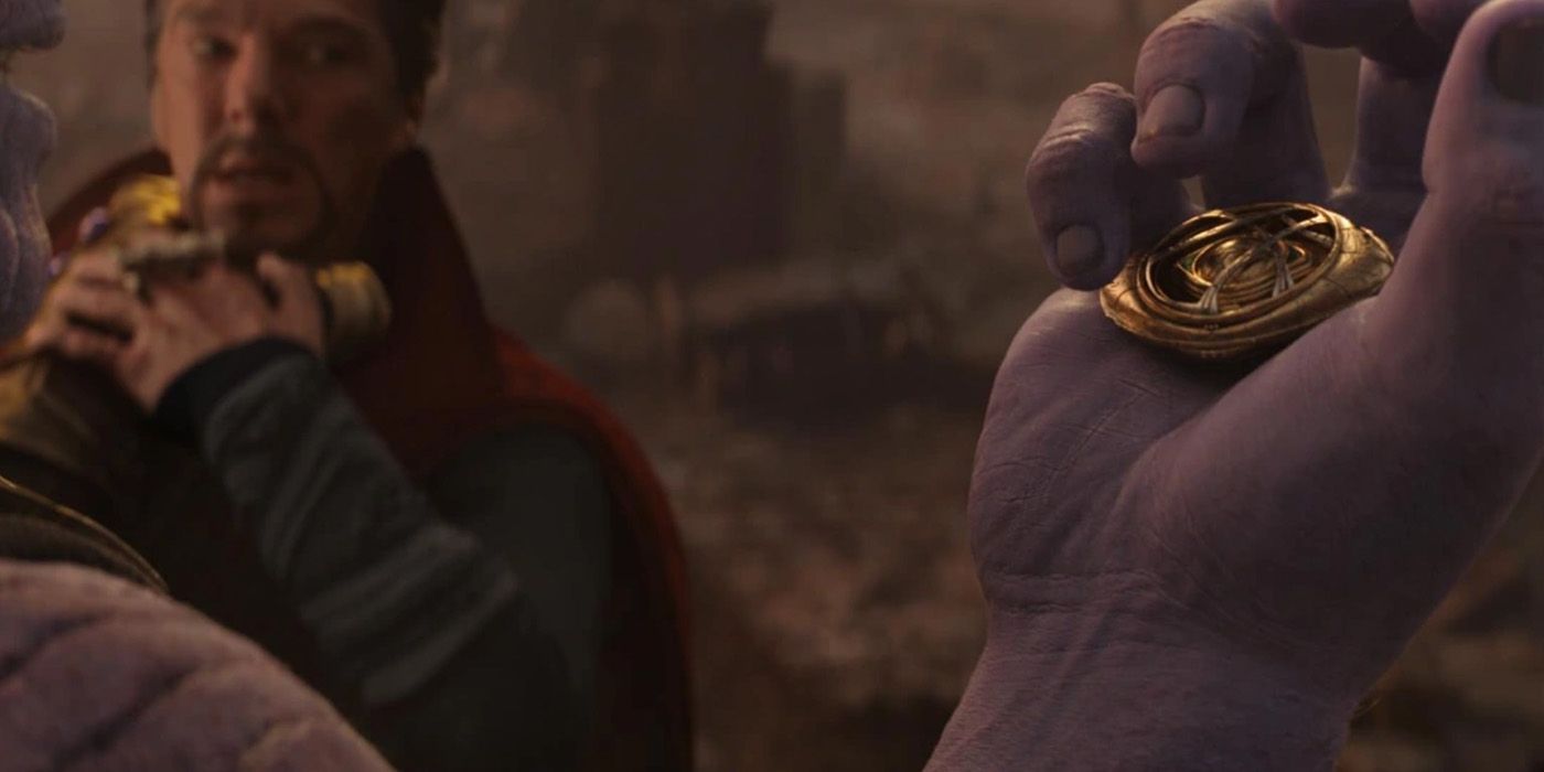 Thanos destroying the Eye of Agamotto in Avengers Infinity War