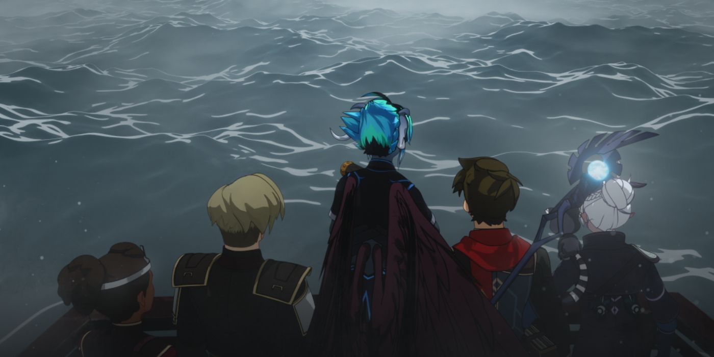 The Dragon Prince Season 5 characters looking over the water