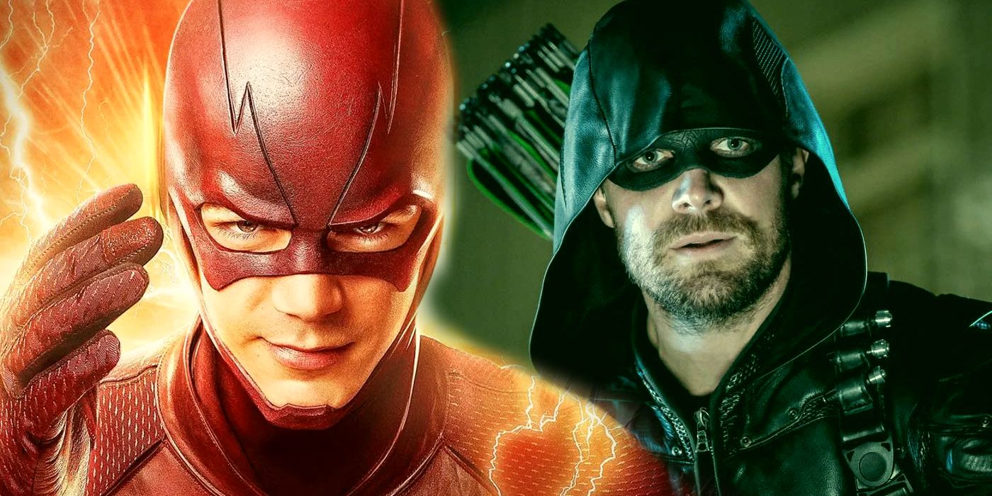 Split Image: The Flash (Grant Gustin) and the Green Arrow (Stephen Amell)