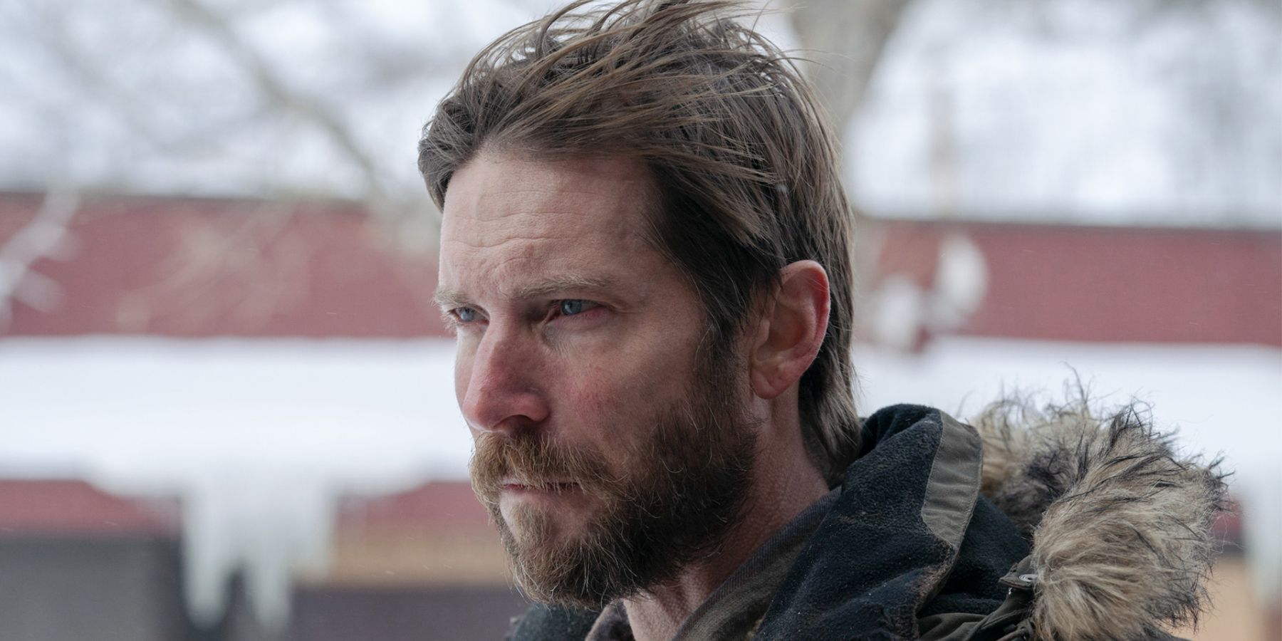 The Last of Us season 1 episode 8 James played by Troy Baker outside in the snow