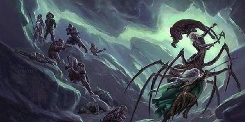 Image of a battle between Drizzt and a drider, one of DnD's iconic monsters.
