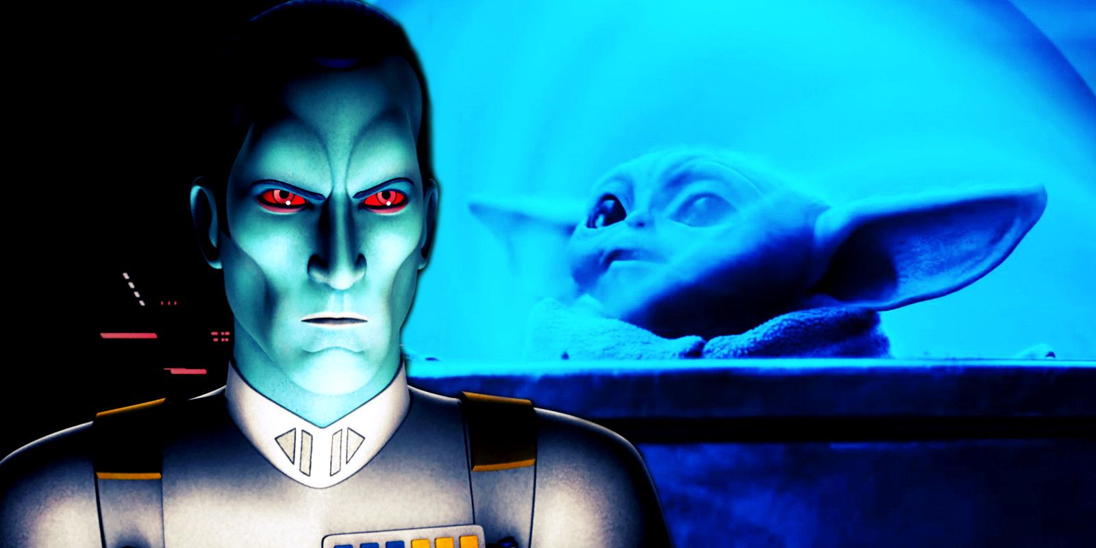 Star Wars Rebels' Grand Admiral Thrawn and Grogu from The Mandalorian season 3.