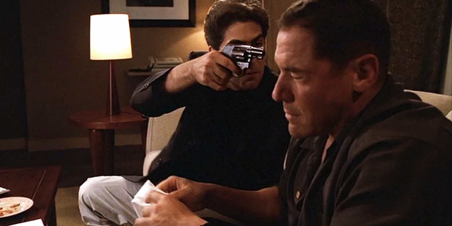 Christopher pulls a gun on Jon Favreau in The Sopranos