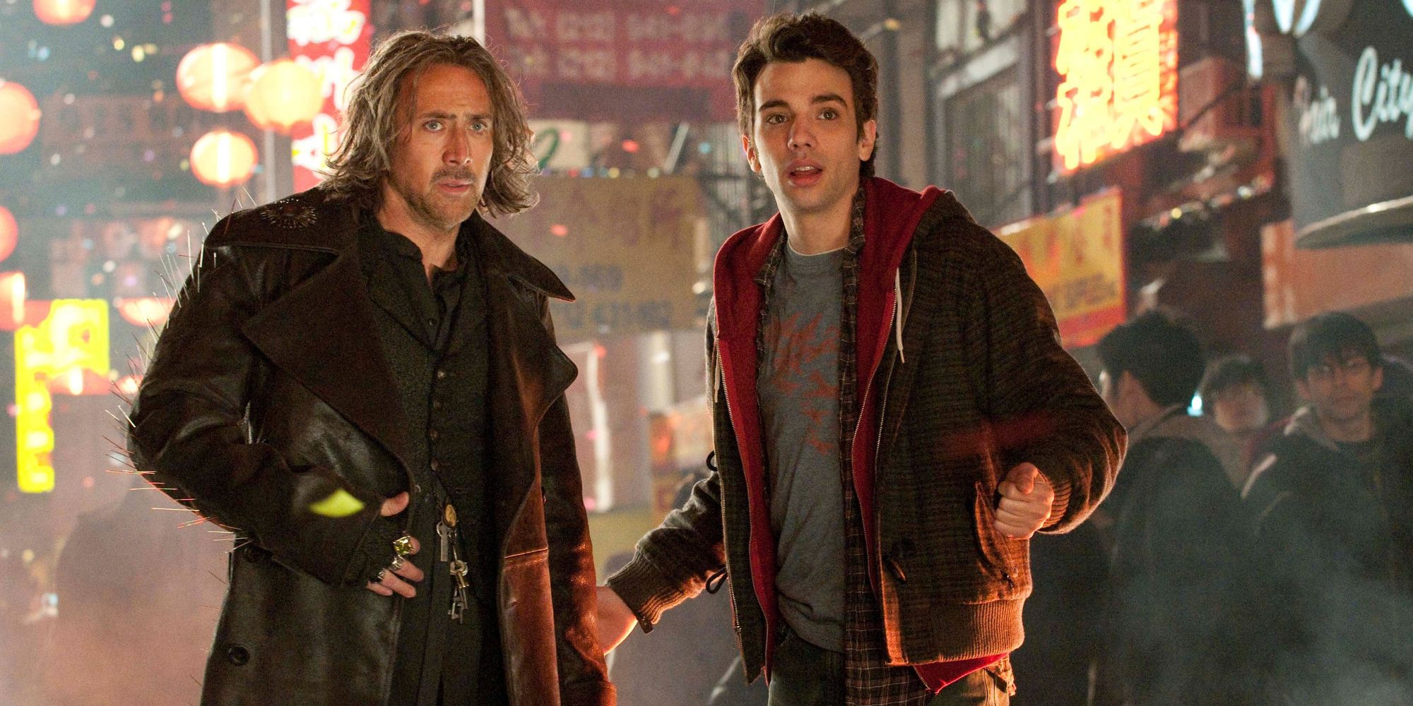 A still from the 2010 film The Sorcerer's Apprentice featuring Nicolas Cage and jay Baruchel