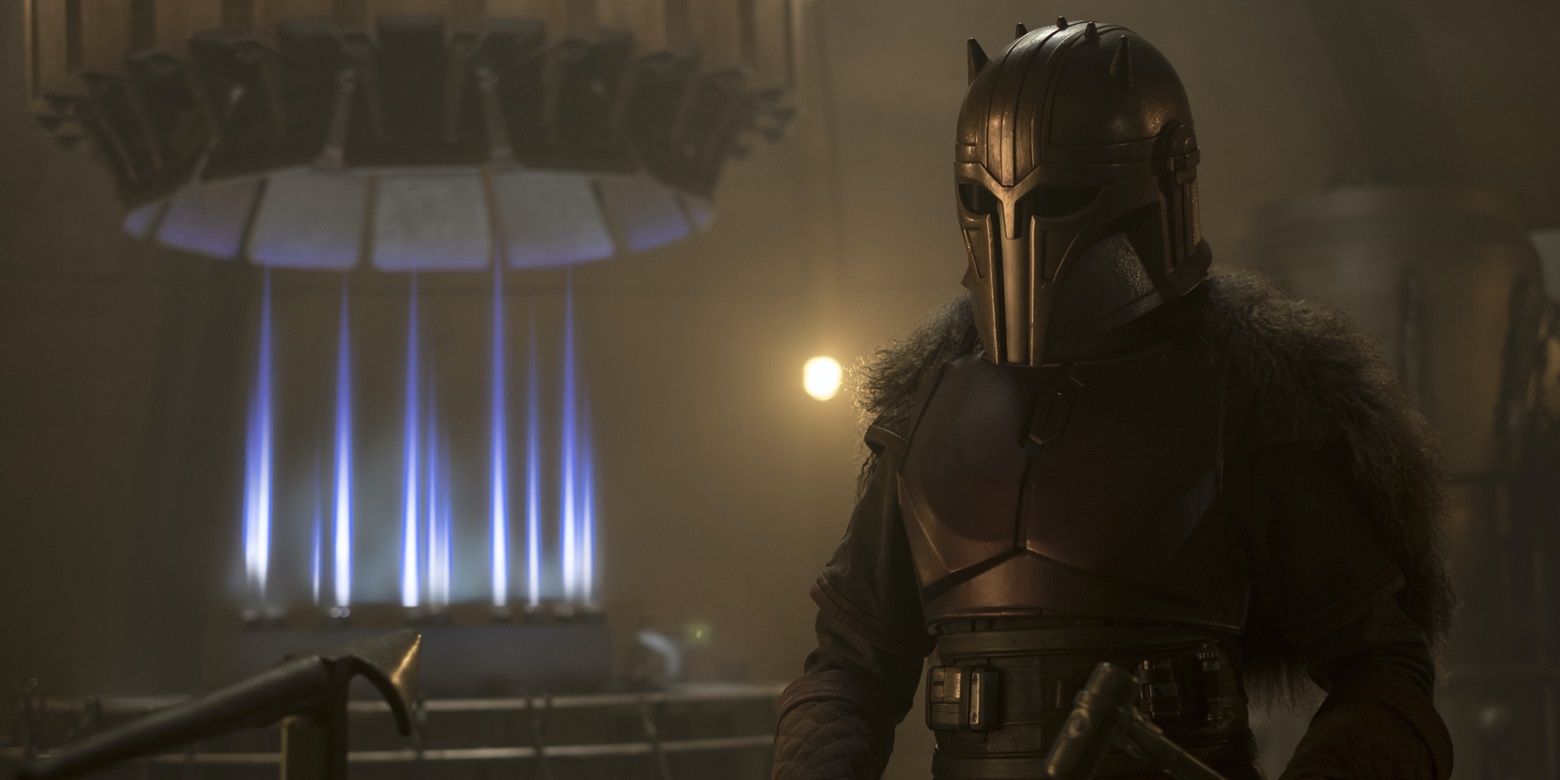 Armorer working on armor in The Mandalorian