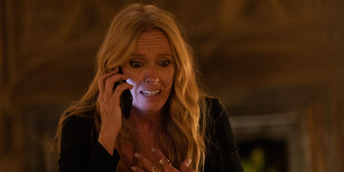 Toni Collette on the phone in Mafia Mamma.