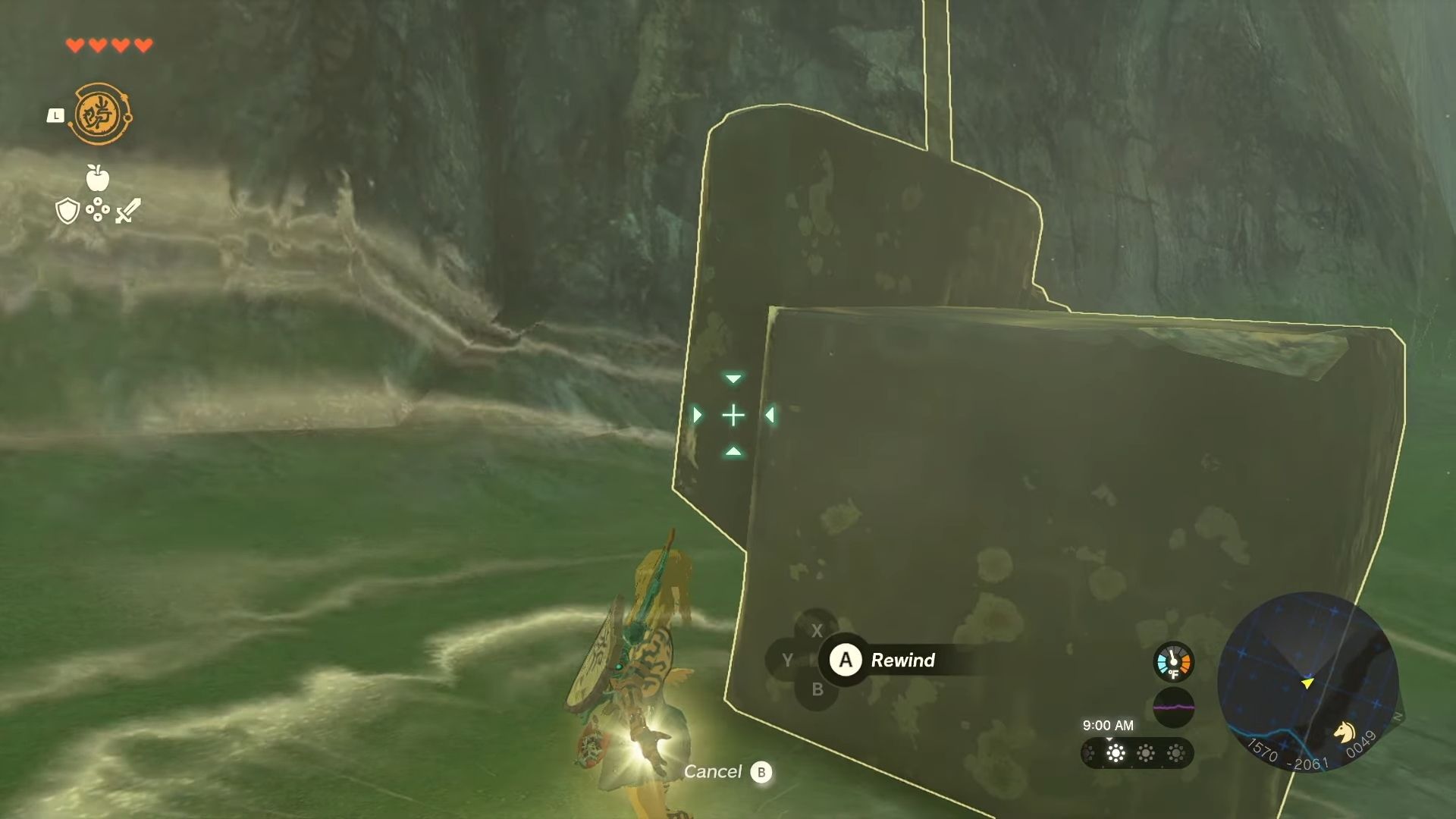 Link using Rewind in Tears of the Kingdom.
