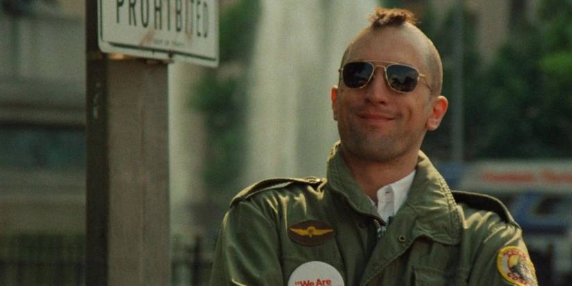 Robert DeNiro as Travis smiling in Taxi Driver