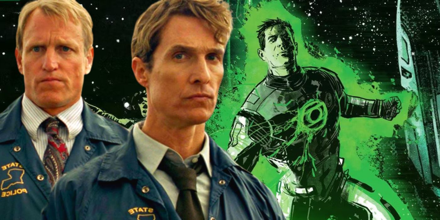 True Detective cast members and a panel from Green Lantern Earth One