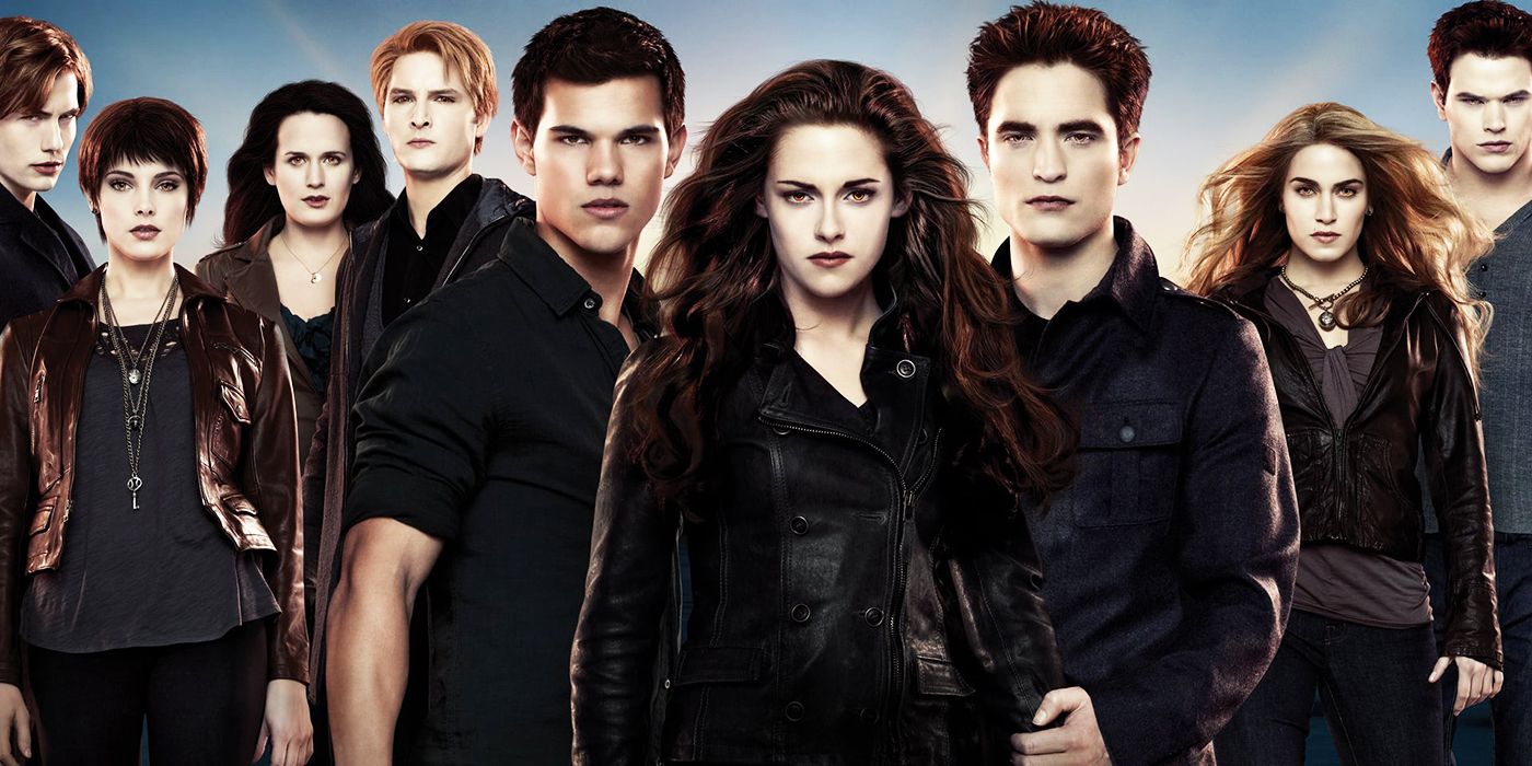 The Cullen family along with Jacob Black and Bella Swan in a promotional photo for the Twilight movies.