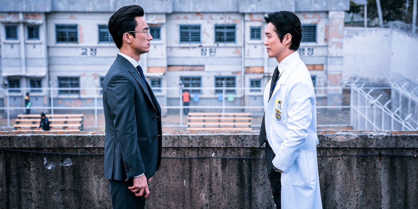 Two characters staring each other down in Doctor Prisoner