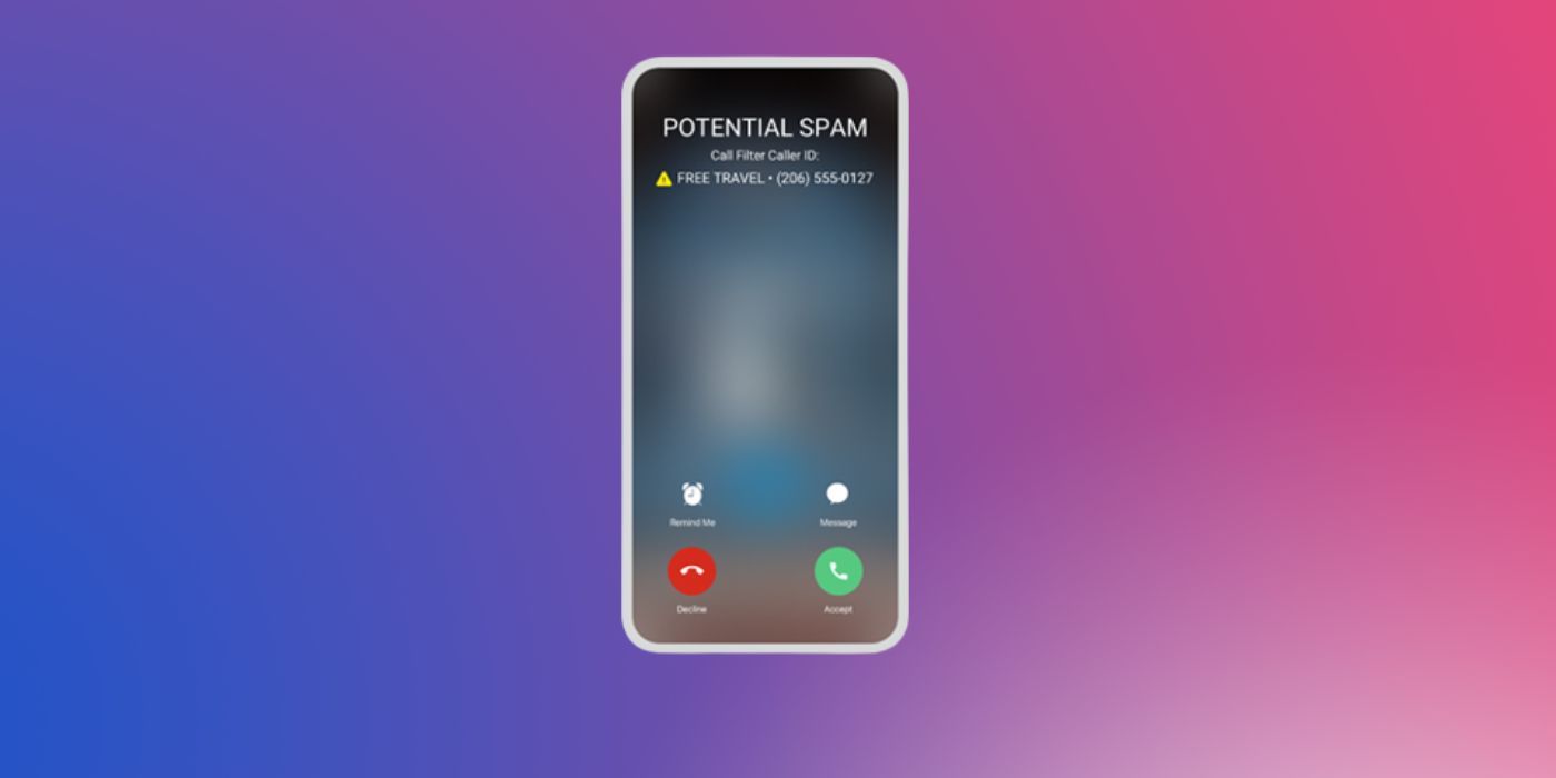 Smartphone displaying a potential spam call over a gradient background