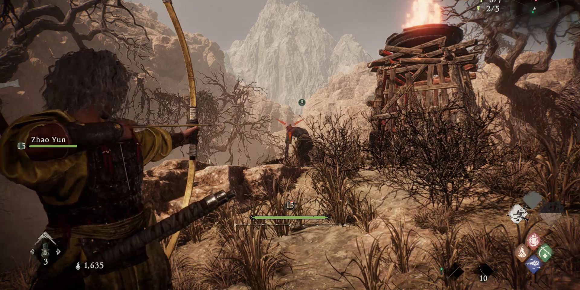 The player character aims the Bamboo Bow at a zombie enemy in Wo Long: Fallen Dynasty.